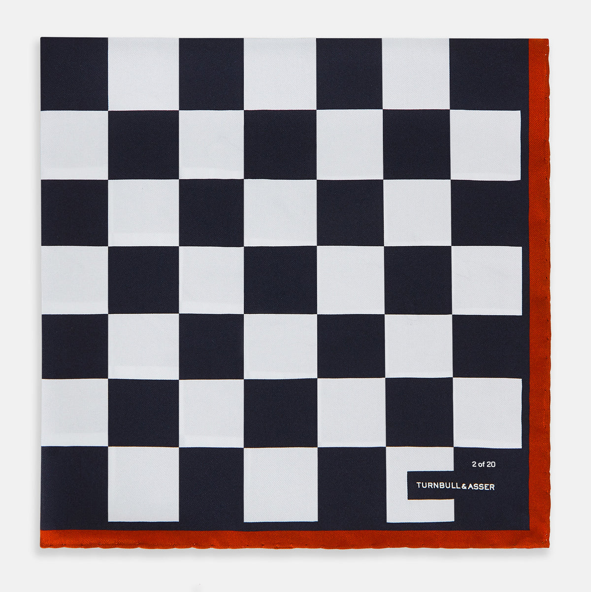 View 3 of product Chequered Navy on Red Frame Pocket Square in Silk