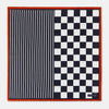 View 4 of product Chequered Navy on Red Frame Pocket Square in Silk