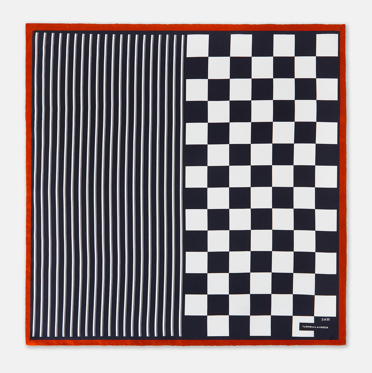 View 4 of product Chequered Navy on Red Frame Pocket Square in Silk