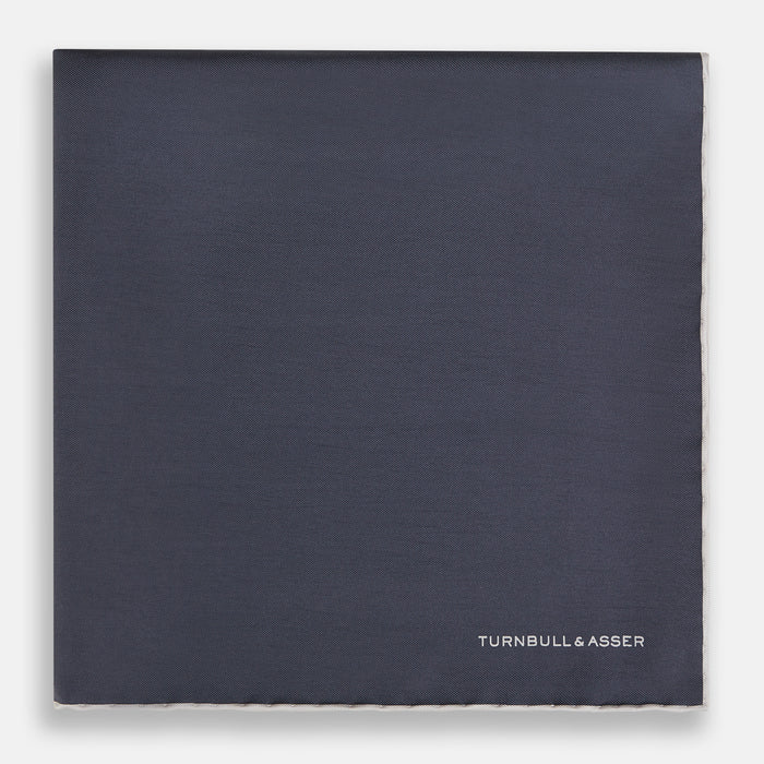 GREY AND ECRU PIPED SILK POCKET SQUARE Image 2