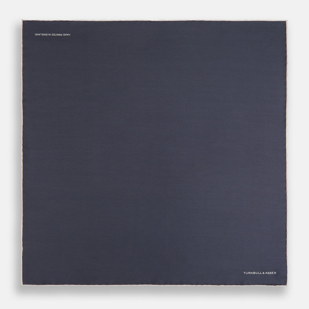 GREY AND ECRU PIPED SILK POCKET SQUARE