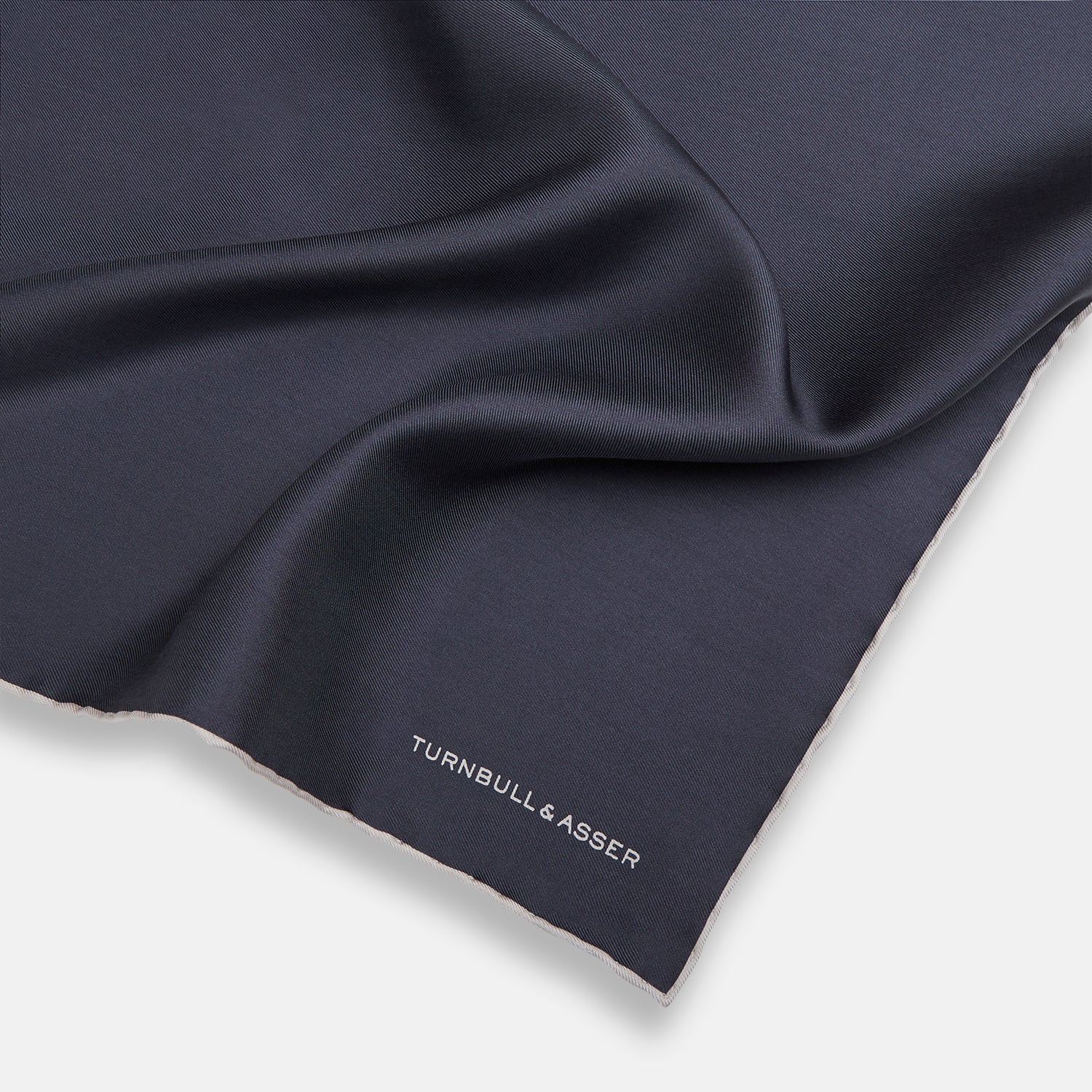 GREY AND ECRU PIPED SILK POCKET SQUARE