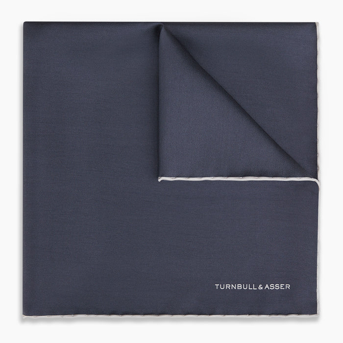 GREY AND ECRU PIPED SILK POCKET SQUARE Image 4