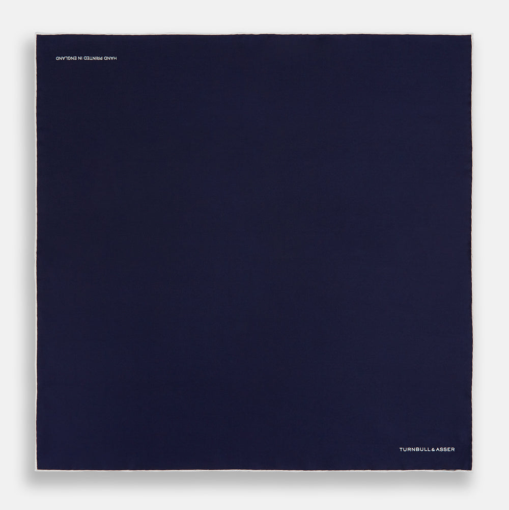 Navy Piped Silk Pocket Square