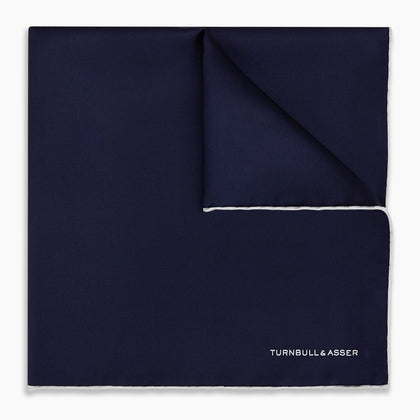 Navy Piped Silk Pocket Square Image 4