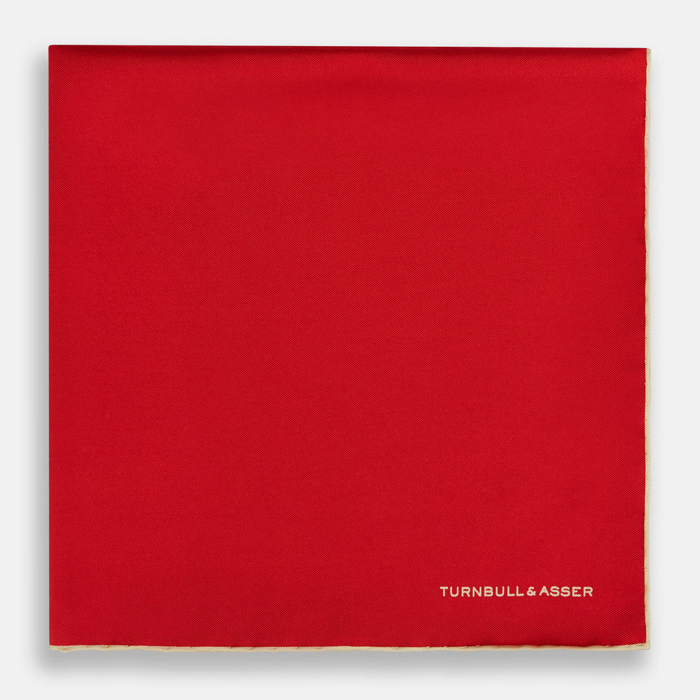 RED AND GOLD PIPED SILK POCKET SQUARE
