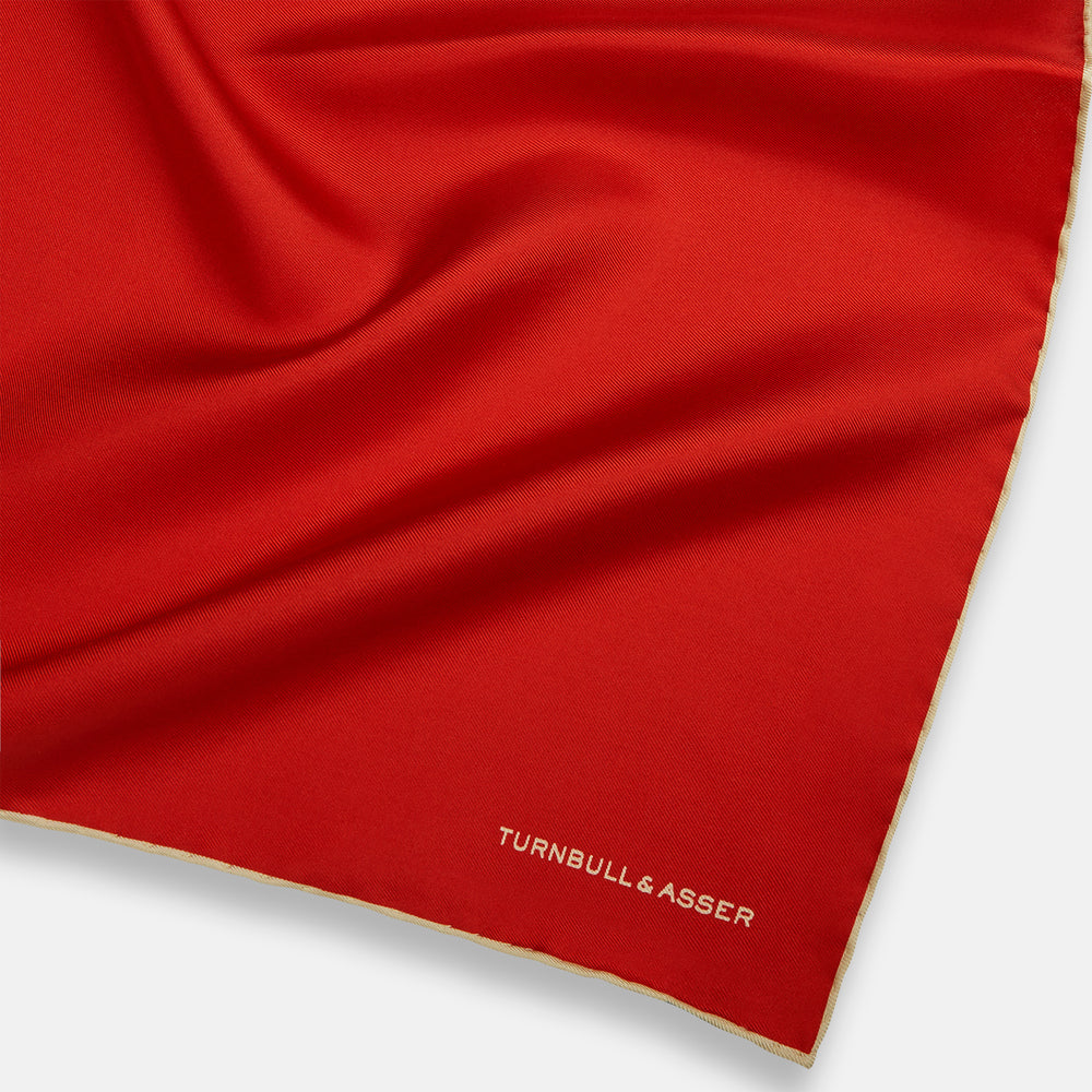 RED AND GOLD PIPED SILK POCKET SQUARE