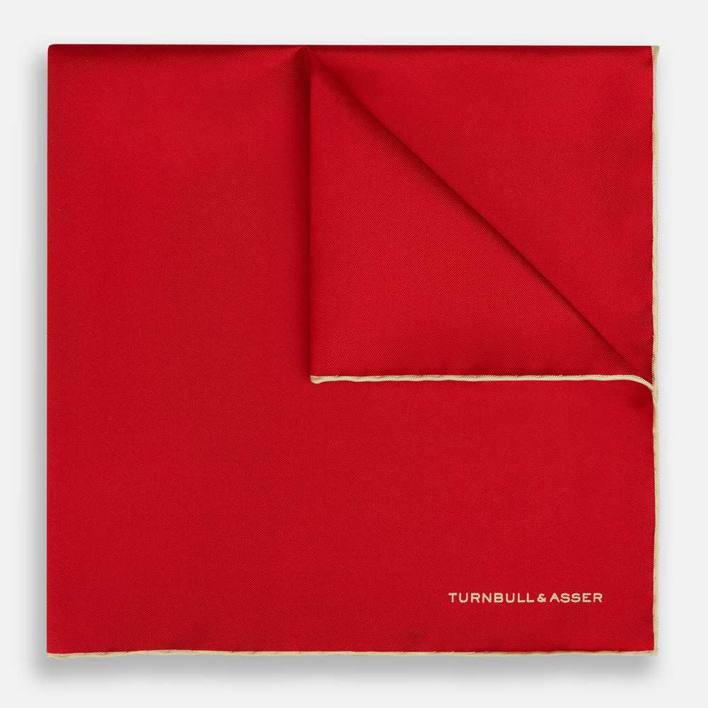 RED AND GOLD PIPED SILK POCKET SQUARE