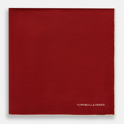 BURGUNDY AND ECRU PIPED SILK POCKET SQUARE Image 2