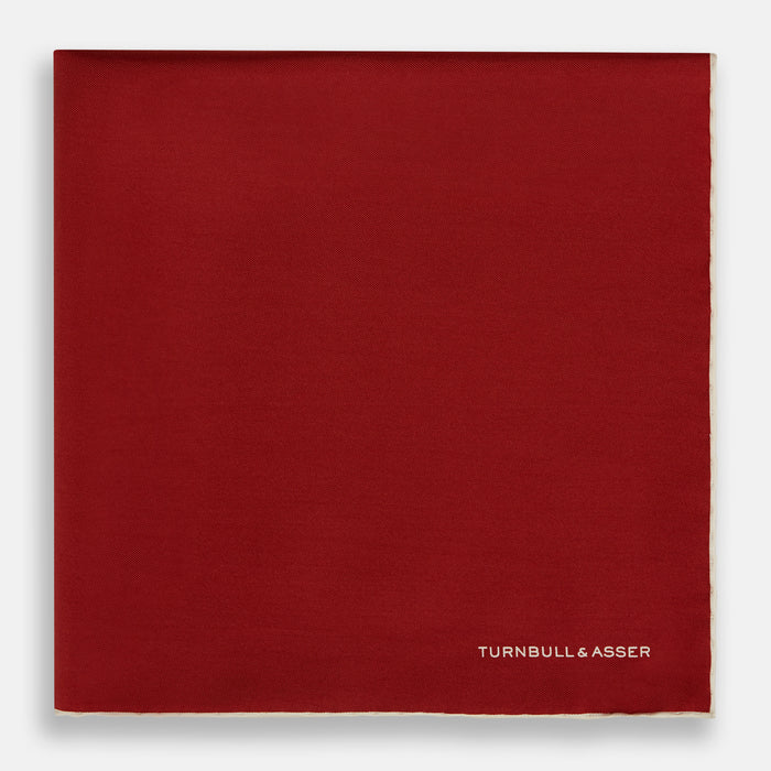BURGUNDY AND ECRU PIPED SILK POCKET SQUARE Image 2
