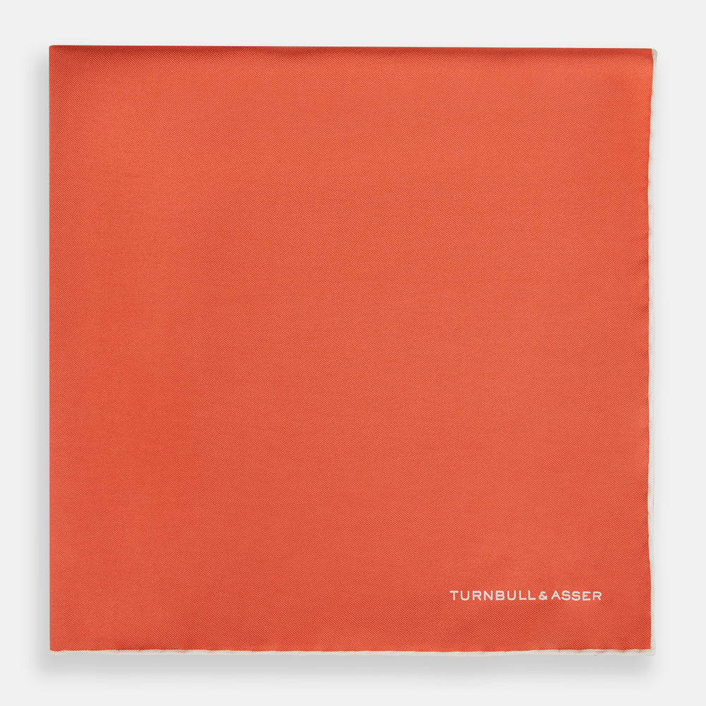 Orange and White Piped Silk Pocket Square