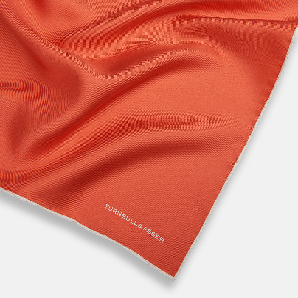 Orange and White Piped Silk Pocket Square