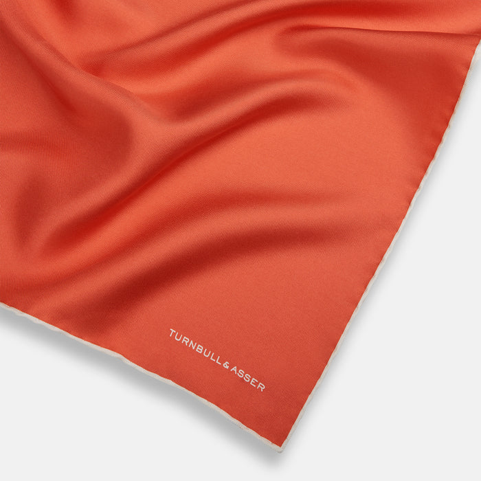 Orange and White Piped Silk Pocket Square Image 1