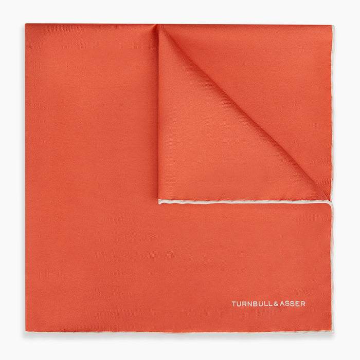 Orange and White Piped Silk Pocket Square Image 4
