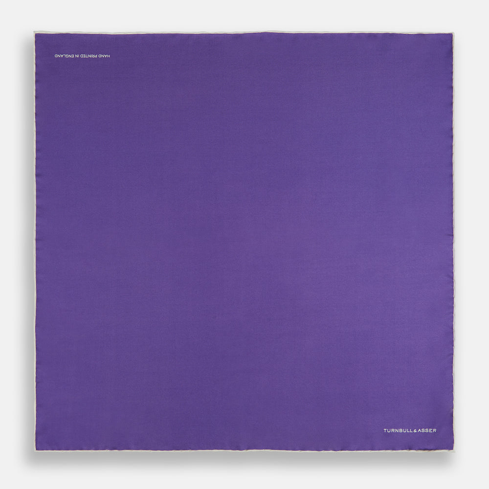 VIOLET AND ECRU PIPED SILK POCKET SQUARE