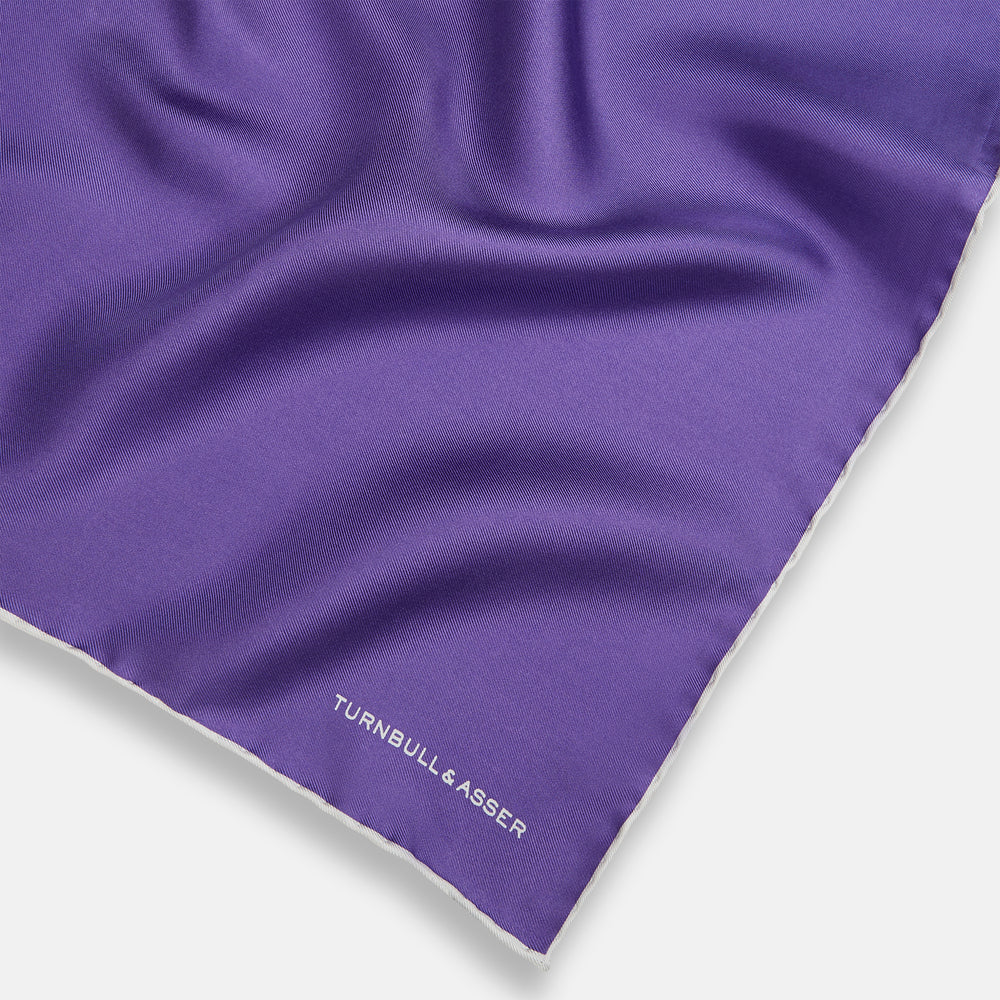 VIOLET AND ECRU PIPED SILK POCKET SQUARE