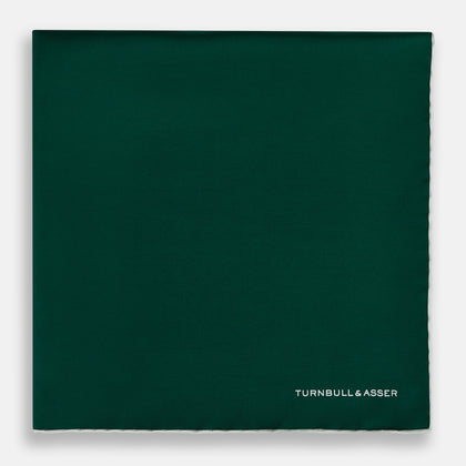 FOREST GREEN AND ECRU PIPED SILK POCKET SQUARE Image 2