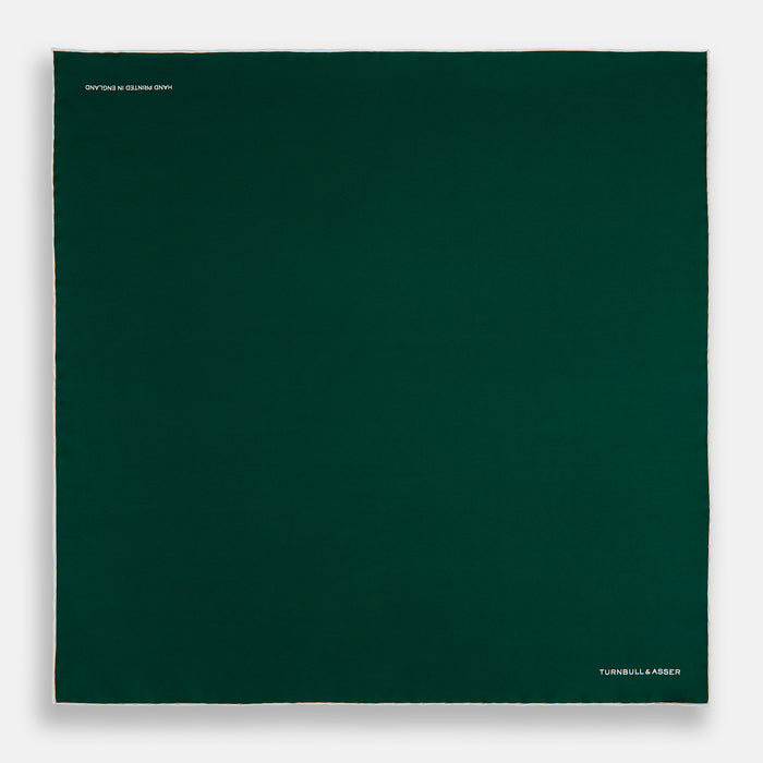 FOREST GREEN AND ECRU PIPED SILK POCKET SQUARE Image 3