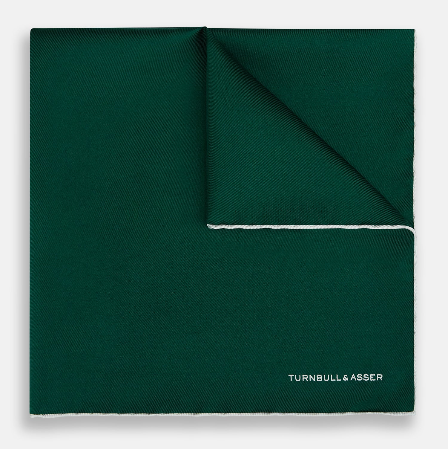 View 1 of product FOREST GREEN AND ECRU PIPED SILK POCKET SQUARE