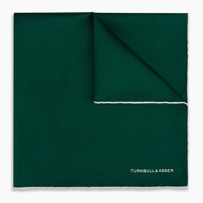 FOREST GREEN AND ECRU PIPED SILK POCKET SQUARE Image 4