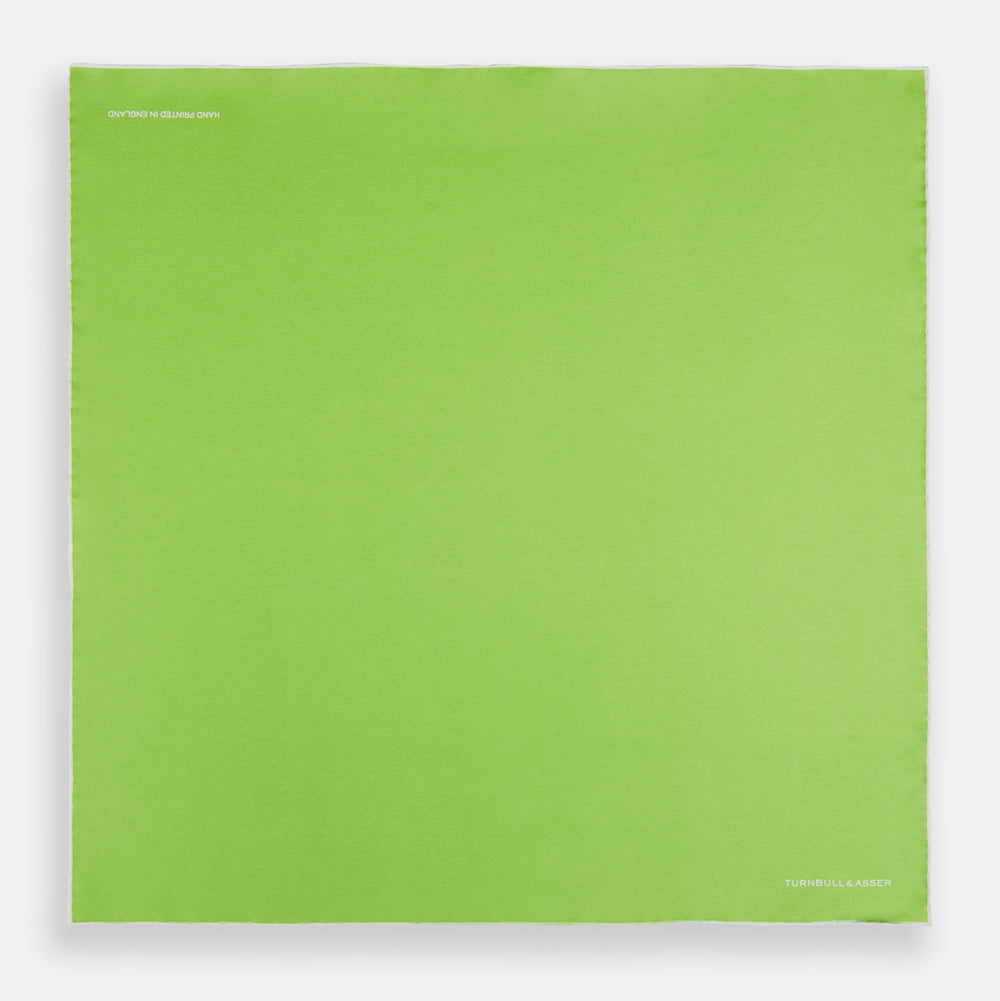 LIME GREEN AND ECRU PIPED SILK POCKET SQUARE