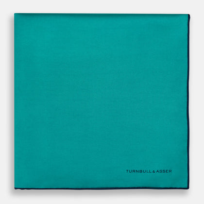 Turquoise Piped Silk Pocket Square Image 2