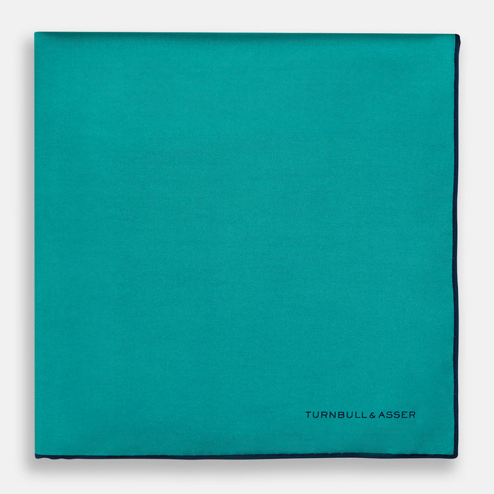 Turquoise Piped Silk Pocket Square Image 2
