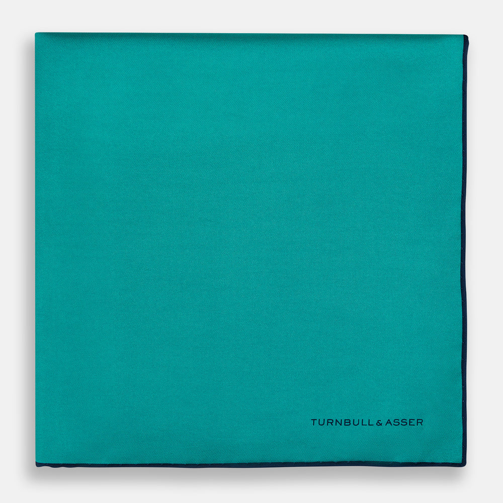 Turquoise Piped Silk Pocket Square