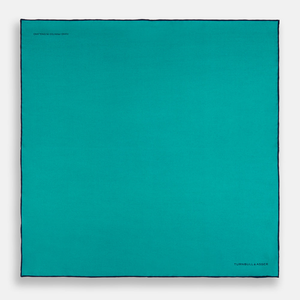 Turquoise Piped Silk Pocket Square