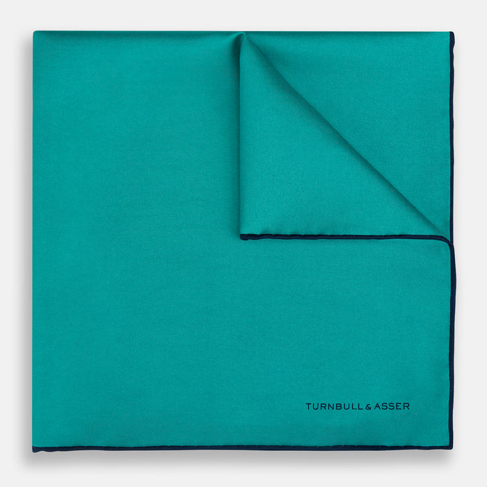 Turquoise Piped Silk Pocket Square