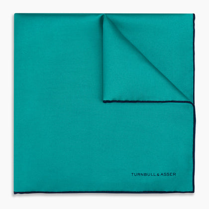 Turquoise Piped Silk Pocket Square Image 4