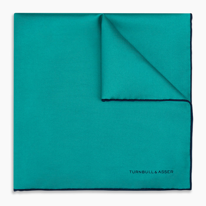 Turquoise Piped Silk Pocket Square Image 4