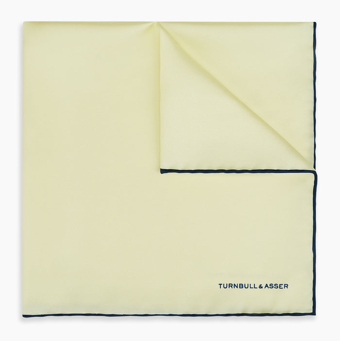 GOLD AND NAVY BLUE PIPED SILK POCKET SQUARE Image 4
