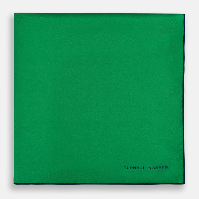 Green Piped Silk Pocket Square Image 2