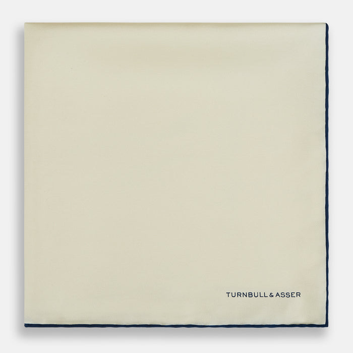 ECRU AND NAVY BLUE PIPED SILK POCKET SQUARE Image 2