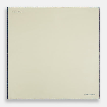 ECRU AND NAVY BLUE PIPED SILK POCKET SQUARE Image 3