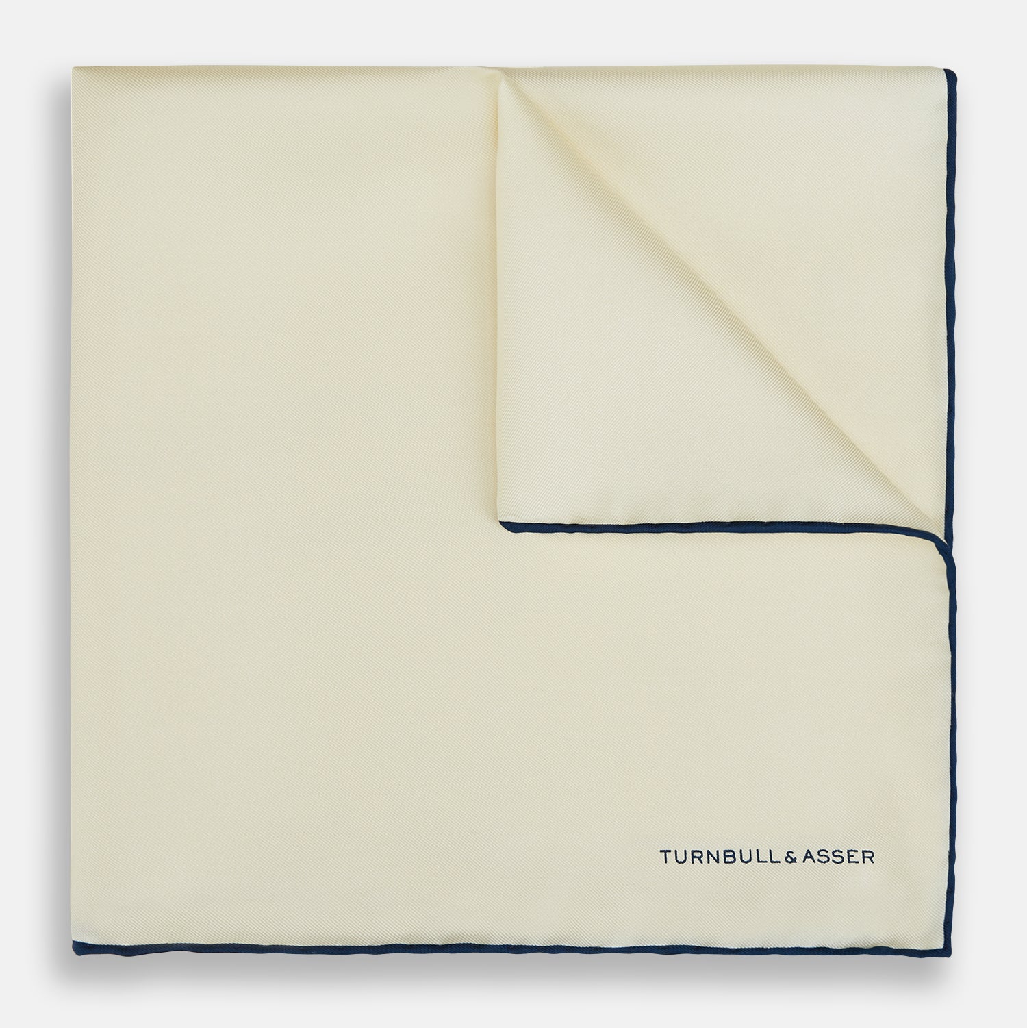 View 1 of product ECRU AND NAVY BLUE PIPED SILK POCKET SQUARE