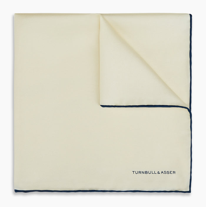ECRU AND NAVY BLUE PIPED SILK POCKET SQUARE Image 4