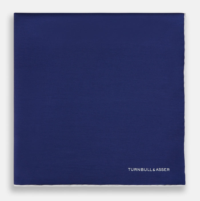 Mid Blue Piped Silk Pocket Square Image 2