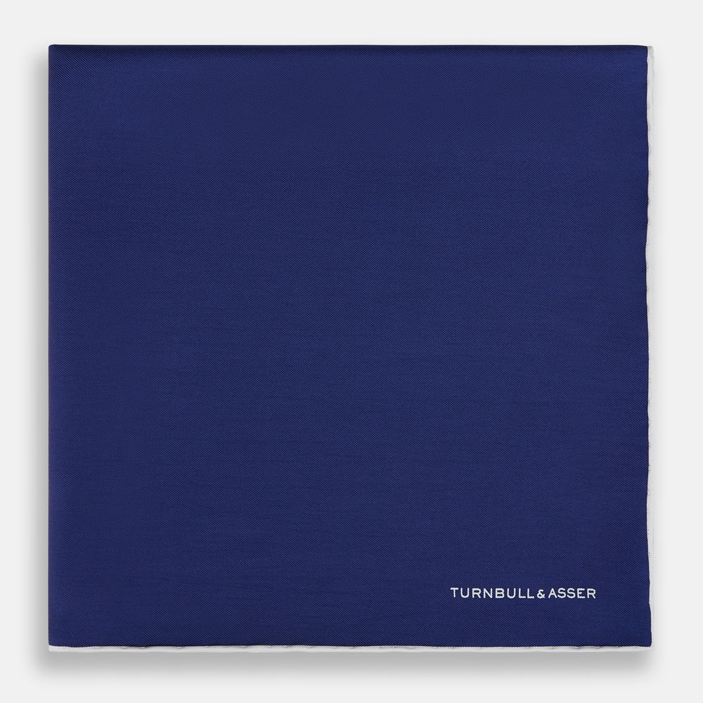 Mid Blue Piped Silk Pocket Square