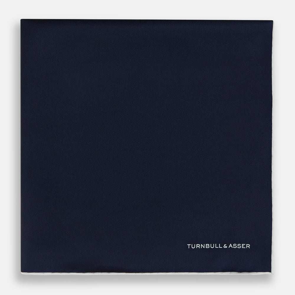 Midnight Blue Piped Silk Pocket Square