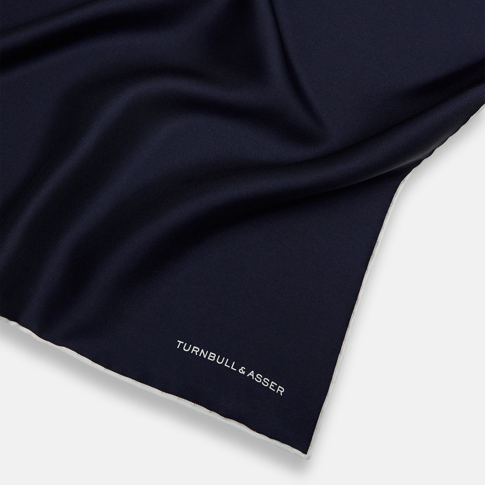 Midnight Blue Piped Silk Pocket Square