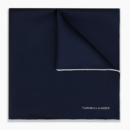 Midnight Blue Piped Silk Pocket Square Image 4