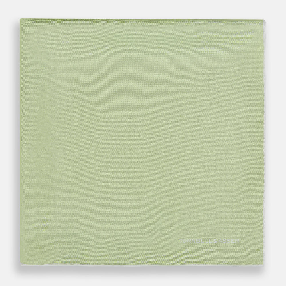 MINT AND ECRU PIPED SILK POCKET SQUARE