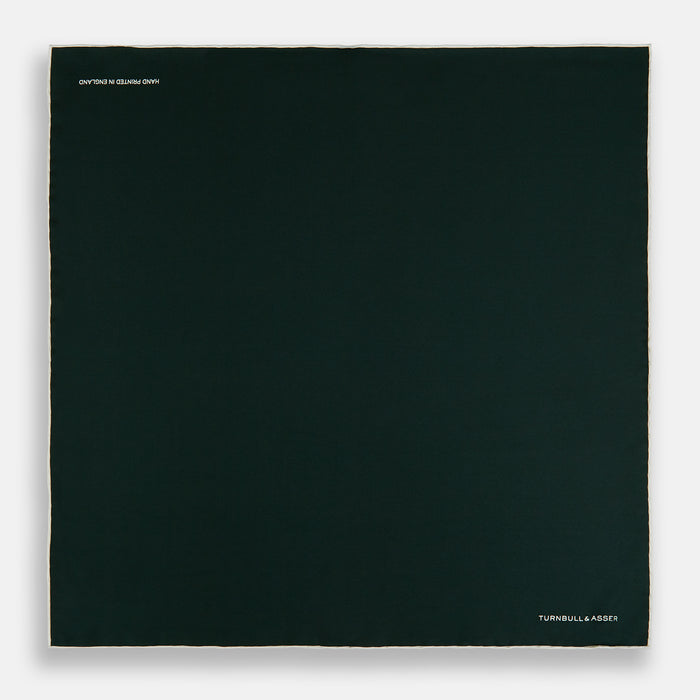 DARK GREEN AND ECRU PIPED SILK POCKET SQUARE Image 3