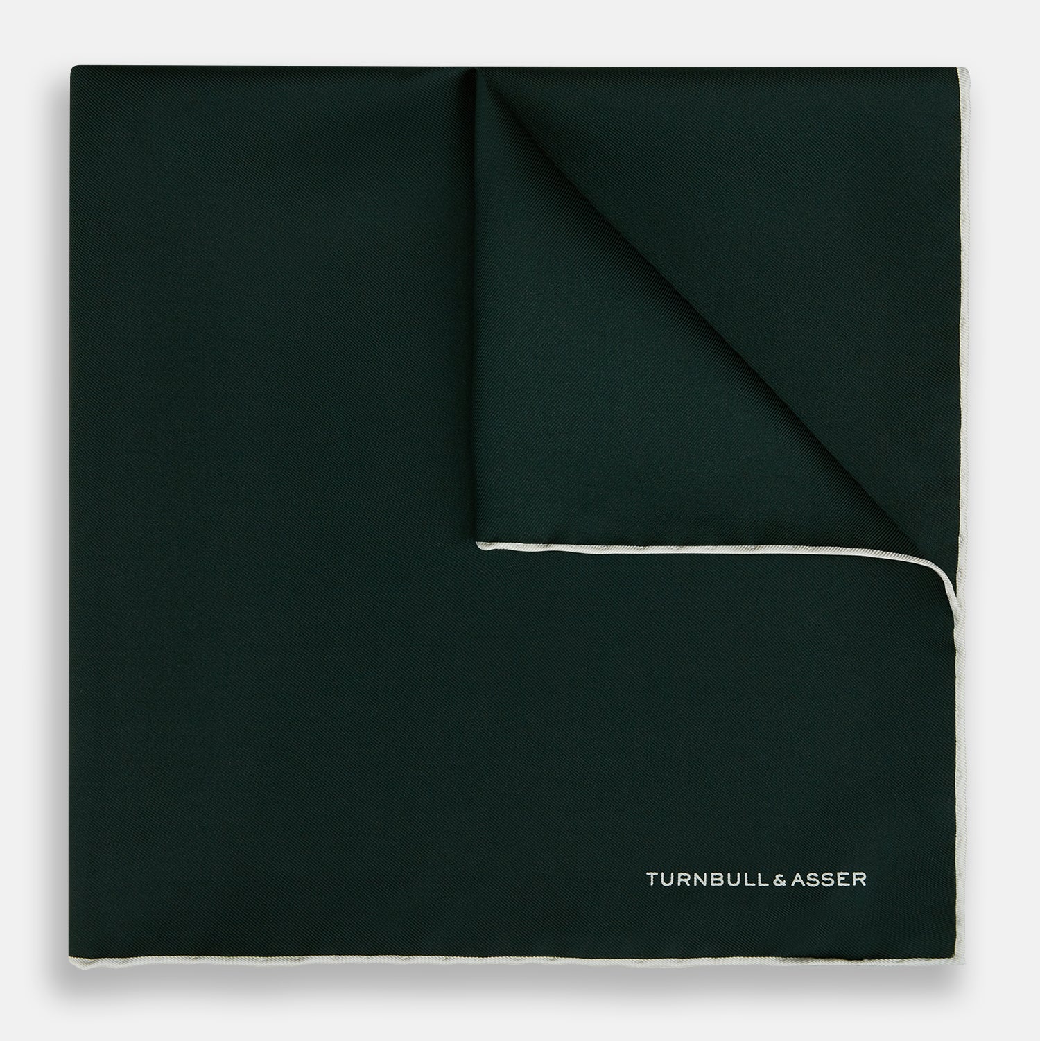 View 1 of product DARK GREEN AND ECRU PIPED SILK POCKET SQUARE