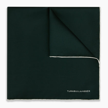 DARK GREEN AND ECRU PIPED SILK POCKET SQUARE Image 4