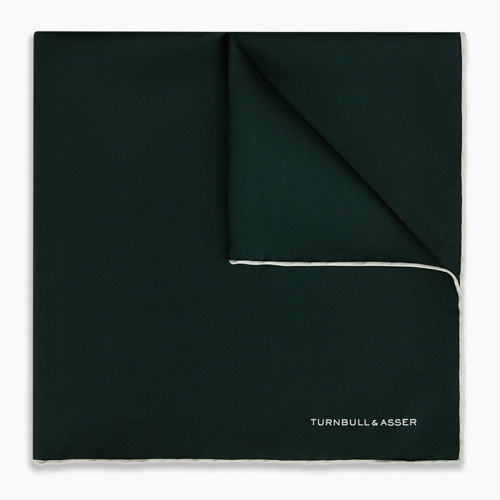 DARK GREEN AND ECRU PIPED SILK POCKET SQUARE Image 4