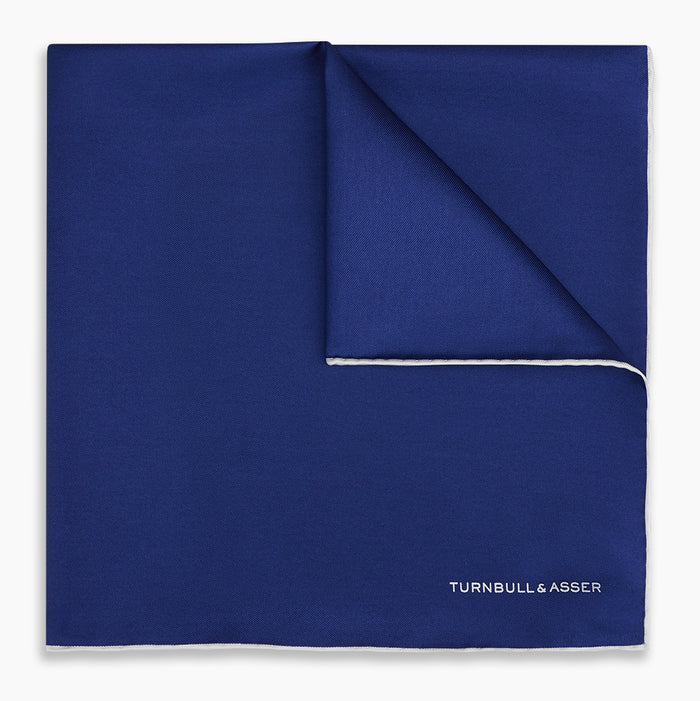 Royal Blue Piped Silk Pocket Square Image 4