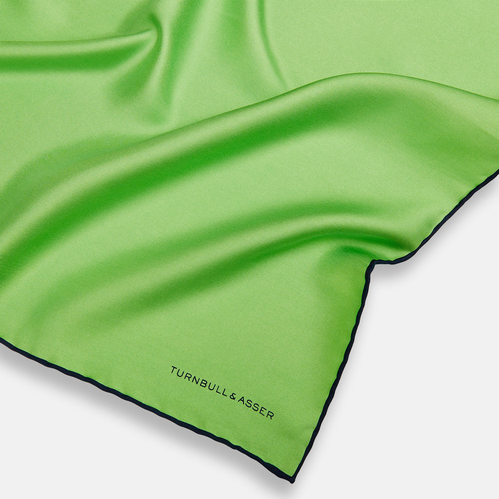 LIGHT GREEN AND BLACK PIPED SILK POCKET SQUARE